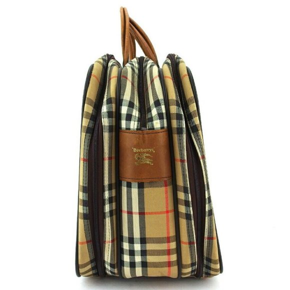 Burberry Boston Bag Check Beige Canvas ~ Leather Auth Used T18536 - Picture 5 of 8